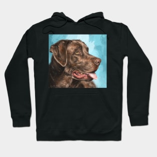 Painting of a Chocolate Labrador with Its Tongue Out, Blue Background Hoodie